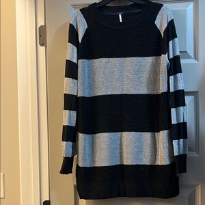 Poof! Black and Gray Crew Neck Striped Sweater